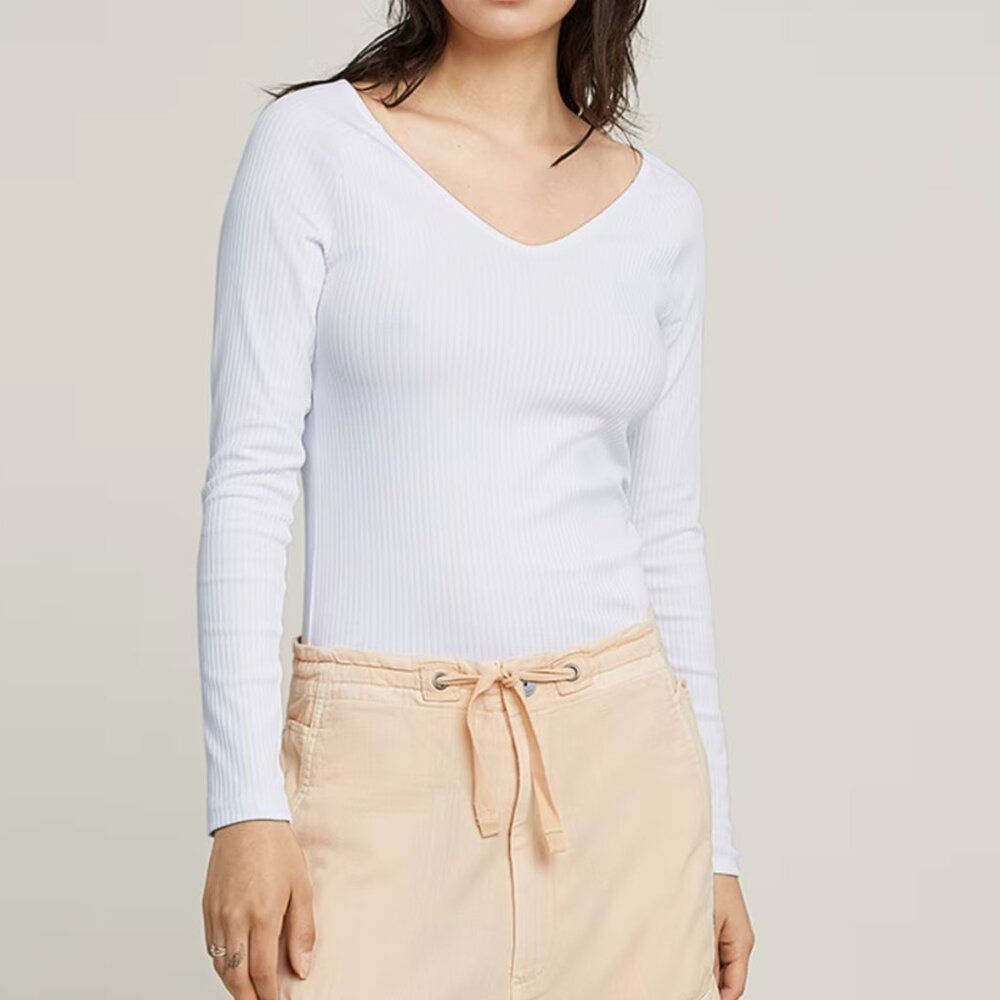 G-Star Slim Rib V-Neck Top white small